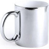 Metallic zilveren koffiebeker/theemok keramisch 350 ml - Servies - Bekers/mokken