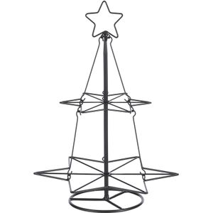 Metalen decoratie kerstboom zwart 40 cm kerstballen standaard/rekje - Tafeldecoratie - Kerstversiering metalen kerstbomen