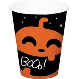 Halloween thema feest beker - 18x - pompoen BoOo! print - papier - 250 ml