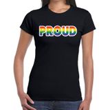 Proud gay pride t-shirt zwart met regenboog tekst voor dames -  Gay pride/LGBT kleding