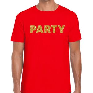 Party goud glitter tekst t-shirt rood voor heren