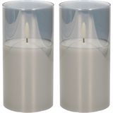 2x stuks luxe led kaarsen in grijs glas D7,5 x H15 cm - met timer - Woondecoratie - Elektrische kaarsen