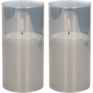 2x stuks luxe led kaarsen in grijs glas D7,5 x H15 cm - met timer - Woondecoratie - Elektrische kaarsen