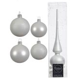 Compleet glazen kerstballen pakket winter wit glans/mat 38x stuks - 18x 4 cm en 20x 6 cm - Inclusief piek mat