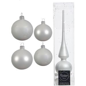 Compleet glazen kerstballen pakket winter wit glans/mat 38x stuks - 18x 4 cm en 20x 6 cm - Inclusief piek mat
