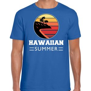 Hawaiian zomer t-shirt / shirt Hawaiian summer voor heren - blauw - beach party outfit / vakantie kleding / strand feest shirt