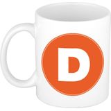 Mok / beker met de letter D oranje bedrukking voor het maken van een naam / woord - koffiebeker / koffiemok - namen beker