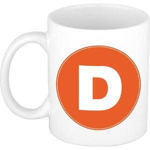 Mok / beker met de letter D oranje bedrukking voor het maken van een naam / woord - koffiebeker / koffiemok - namen beker