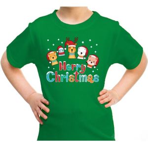 Foute kerst shirt / t-shirt dierenvriendjes Merry christmas groen voor kinderen - kerstkleding / christmas outfit