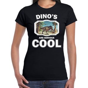 Dieren dinosaurussen t-shirt zwart dames - dinosaurs are serious cool shirt - cadeau t-shirt t-rex dinosaurus/ dinosaurussen liefhebber