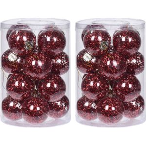 32x Doorzichtige kunststof kerstballen met rode decoratie 8 cm - Kerstboomversiering