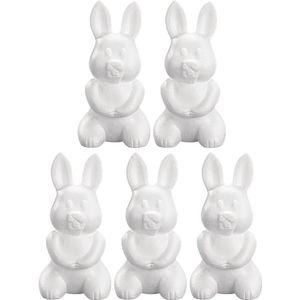 5x Piepschuim konijnen/hazen decoraties 24 cm hobby/knutselmateriaal - Knutselen DIY groot konijn/haas beschilderen - Pasen thema paaskonijnen/paashazen wit