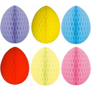 6x stuks hangende gekleurde paaseieren van papier 10 cm - Paas/pasen thema decoraties/versieringen - Honeycombs