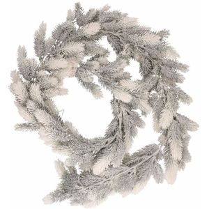 1x Witte besneeuwde kerstguirlande 180 cm - Dennenslingers dennetakken - Decoraties sneeuw/groen