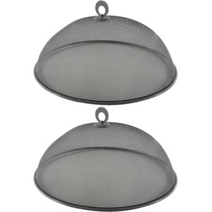 Set van 4x stuks metalen vliegenkappen/voedselkappen antraciet grijs rond 35 cm - Afdekkappen/vliegenkappen