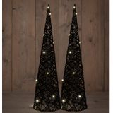 Anna Collection LED verlichte kerstboom kegels - 2x st - zwart- H60 cm - glitter