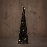 Anna Collection LED verlichte kerstboom kegels - 2x st - zwart- H60 cm - glitter