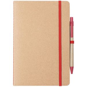 Nature look schriften/notitieboekje met rood elastiek A5 formaat - blanco paginas - opschrijfboekjes - 60 paginas
