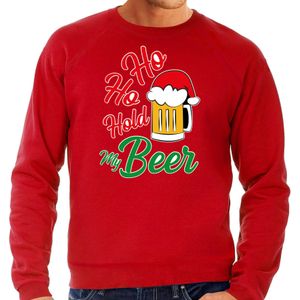 Grote maten Ho ho hold my beer foute Kerstsweater / Kerst trui rood voor heren - Kerstkleding / Christmas outfit