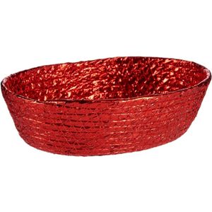 Krist+ mandje - metallic rood - 24 x 19 x 8 cm - zeegras - opbergmandje/broodmandje