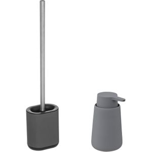 5Five - WC-/toiletborstel in houder - donkergrijs - Zeeppompje 250 ml