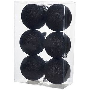 18x Zwarte kunststof kerstballen 8 cm - Glitter - Onbreekbare plastic kerstballen - Kerstboomversiering zwart