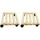 2x Plantenonderzetter/multiroller hout 30 cm - 50 kg - Woonaccessoires/decoratie houten planken/trolley voor kamerplanten