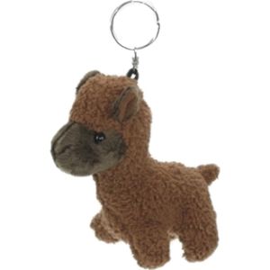 Alpaca mini knuffel sleutelhanger 12 cm bruin - Pluche dieren cadeau knuffels/knuffeltjes voor kinderen