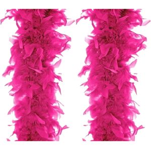 Atosa Carnaval verkleed boa met veren - 2x - fuchsia roze - 180 cm - 45 gram - Glitter and Glamour - verkleed accessoires