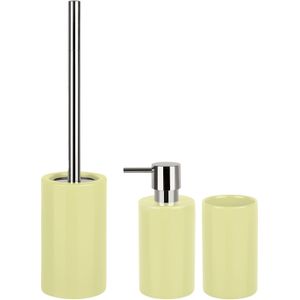 Spirella Badkamer accessoires set - WC-borstel/zeeppompje/beker - porselein - geel - Luxe uitstraling