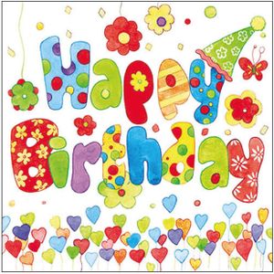 80x Tafel diner/lunch servetten 33 x 33 cm happy birthday verjaardag print