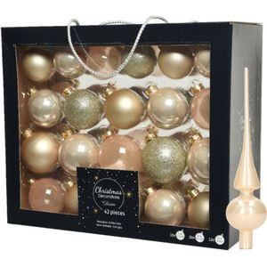 Kerstballen - 42x st - 5, 6, 7 cm - met glans piek - champagne - glas - kerstversiering