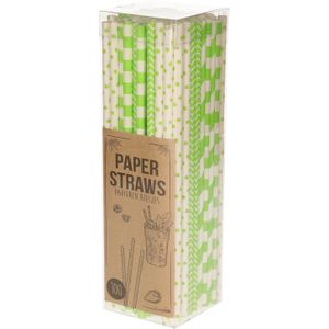 Excellent Houseware Papieren drinkrietjes - 100x - groen - 20 cm