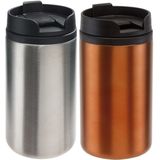 Set van 2x Thermosbekers/warmhoud bekers zilver en oranje 290 ml - Isolerende drinkbekers