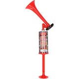 Station toeter - 2x - rood - hand/lucht pomp - luchthoorn - voetbal supporter