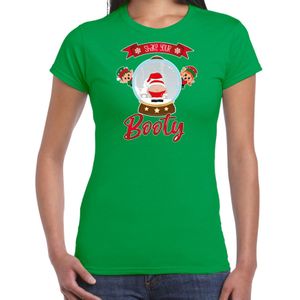 Bellatio Decorations fout kersttrui t-shirt dames - Kerstman sneeuwbol - groen - Shake Your Booty