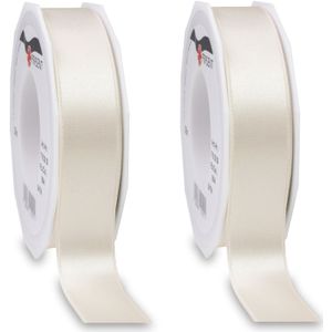 2x Luxe Hobby/decoratie beige satijnen sierlinten 2,5 cm/25 mm x 25 meter- Luxe kwaliteit - Cadeaulint satijnlint/ribbon