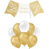 Paperdreams Luxe 25 jaar/Happy Birthday feestversiering set - Ballonnen &amp; vlaggenlijnen - wit/goud