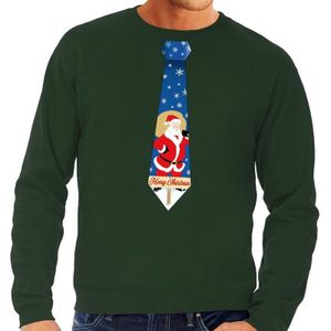 Foute kersttrui / sweater stropdas met kerstman print groen voor heren