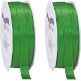 2x Luxe Hobby/decoratie groene satijnen sierlinten 1 cm/10 mm x 25 meter- Luxe kwaliteit - Cadeaulint satijnlint/ribbon
