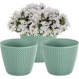 Prosperplast Plantenpot/bloempot Splofy - 3x - mint groen - kunststof - D16 x H13 cm - binnen/buiten - stijlvol