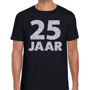 25 jaar zilver glitter verjaardag t-shirt zwart heren - verjaardag / jubileum shirts