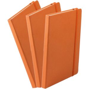 Set van 3x stuks luxe schriften/notitieboekje oranje met elastiek A5 formaat - blanco paginas - opschrijfboekjes - 100 paginas