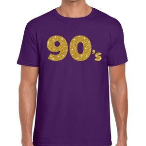 90's goud glitter tekst t-shirt paars heren - Jaren 90 kleding