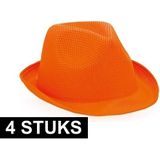 4x Oranje trilby verkleed hoedje/gleufhoed - Verkleed accessoire voor volwassenen