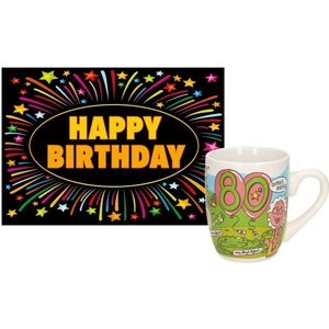 Paperdreams Grappige verjaardag mok/beker 80 jaar vrouw fun tekst 300 ml + wenskaart Happy Birthday