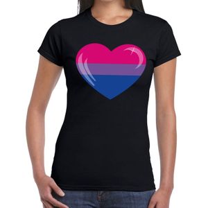 Gay pride biseksueel hart t-shirt zwart - hart in Bi kleuren voor dames -  LHBT kleding