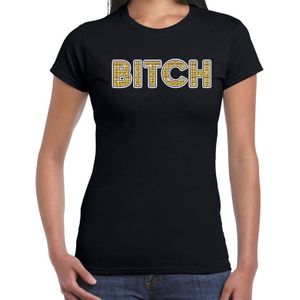 Fout BITCH t-shirt met goudkleurige print zwart voor dames -  Fun tekst shirts