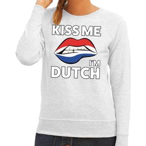 Kiss me I am Dutch sweater grijs dames - feest trui dames - Holland kleding