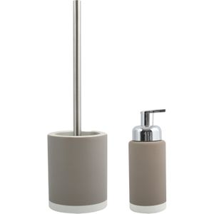 MSV Toiletborstel in houder 38 cm/zeeppompje set Moods - Keramiek/rvs - taupe/beige